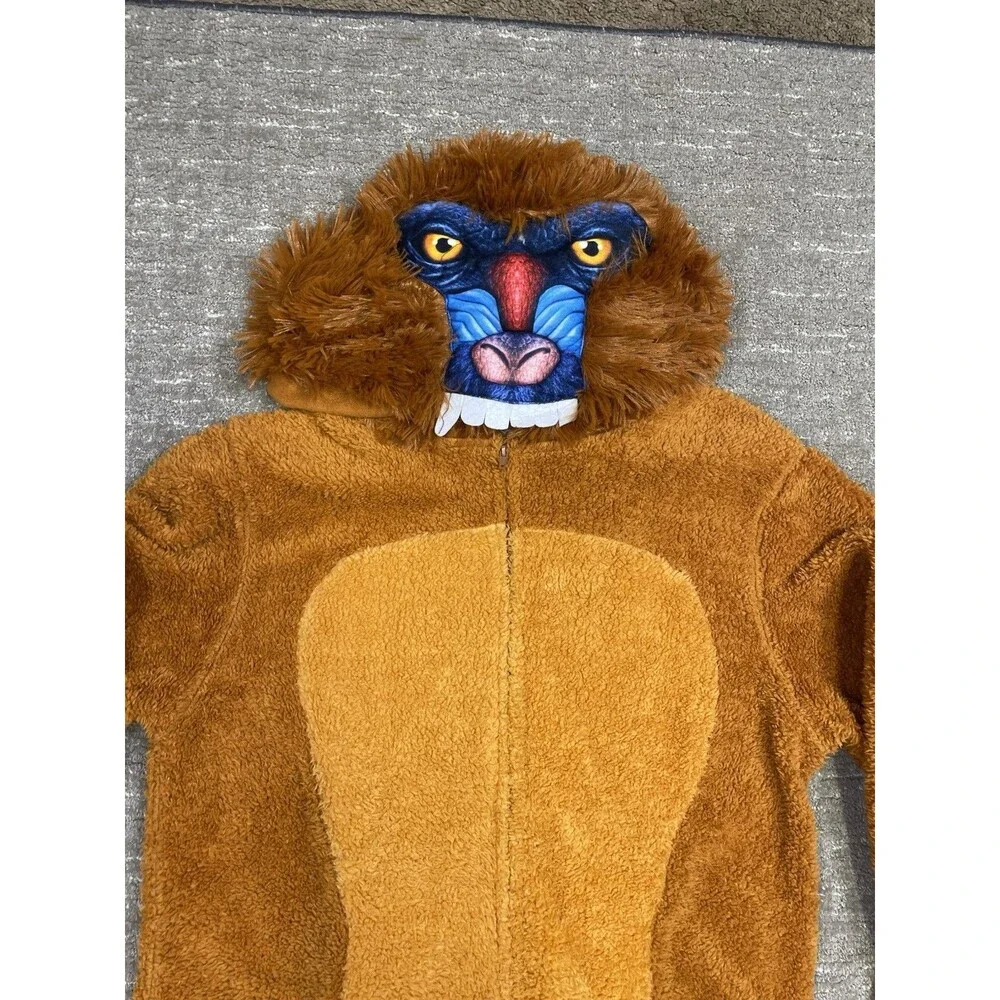 Hooded Plush Monkey mandrill Halloween Costume Jumpsuit adult L Large Brown